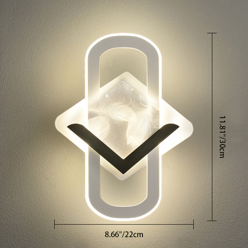 Modern Minimalist Rhombus Oval Feather Iron Plastic Acrylic LED Wall Scone Lamp For Bedroom