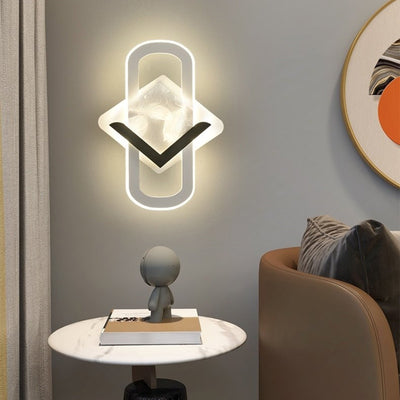 Modern Minimalist Rhombus Oval Feather Iron Plastic Acrylic LED Wall Scone Lamp For Bedroom