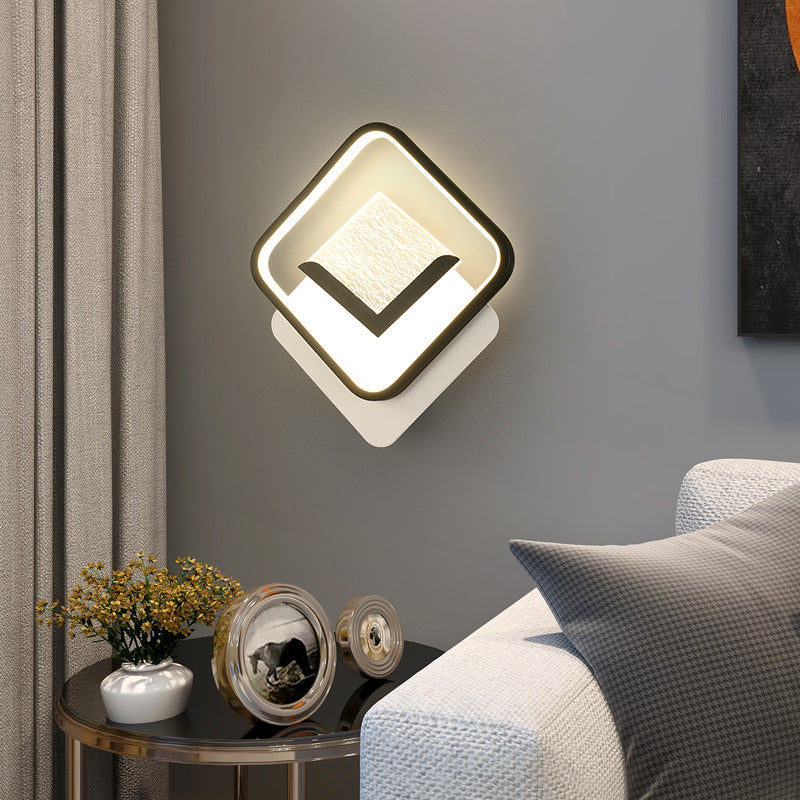 Modern Minimalist Rhombus Oval Feather Iron Plastic Acrylic LED Wall Scone Lamp For Bedroom