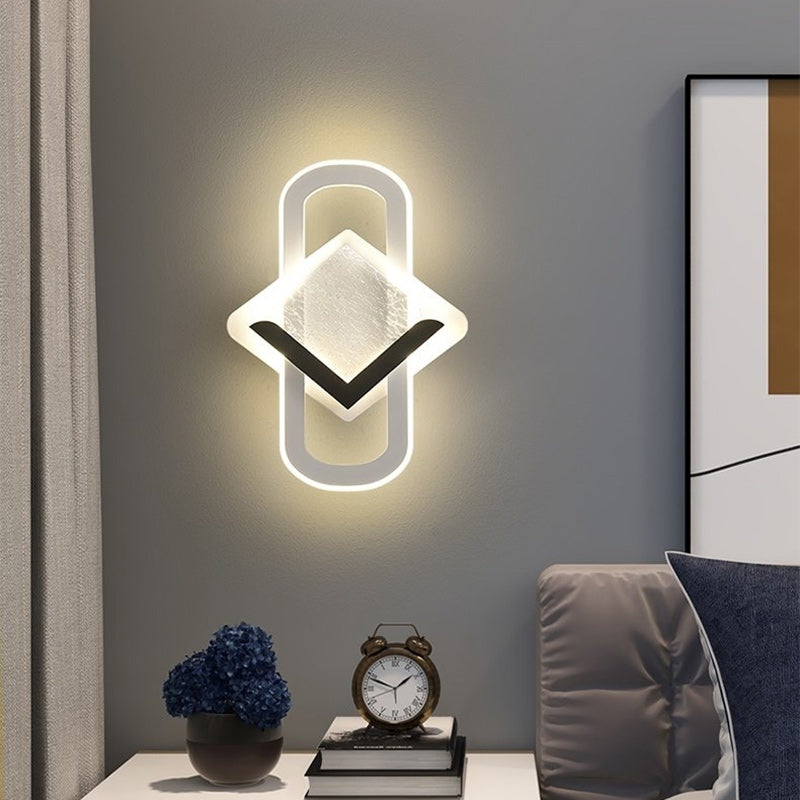 Modern Minimalist Rhombus Oval Feather Iron Plastic Acrylic LED Wall Scone Lamp For Bedroom