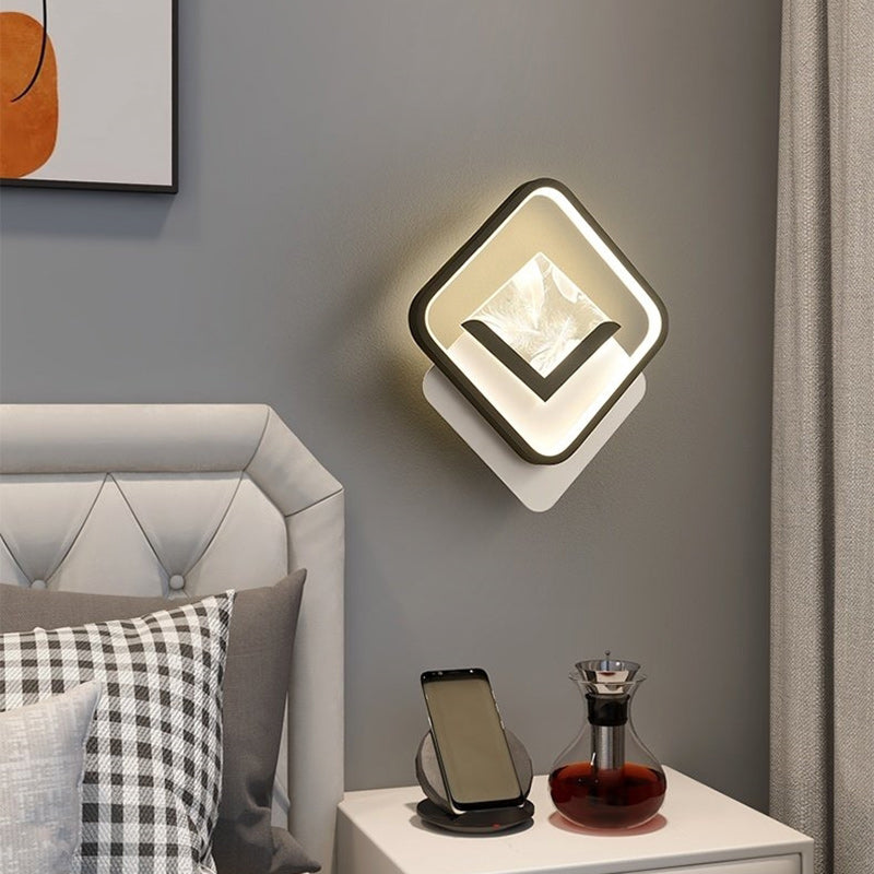 Modern Minimalist Rhombus Oval Feather Iron Plastic Acrylic LED Wall Scone Lamp For Bedroom