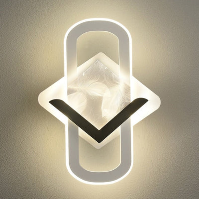 Modern Minimalist Rhombus Oval Feather Iron Plastic Acrylic LED Wall Scone Lamp For Bedroom
