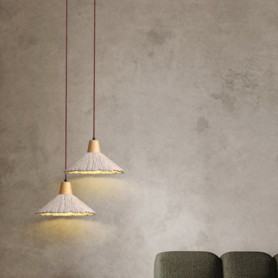 Traditional French Sector Round Cement Wooden 1-Light Pendant Light For Living Room