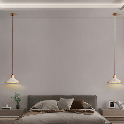 Traditional French Sector Round Cement Wooden 1-Light Pendant Light For Living Room