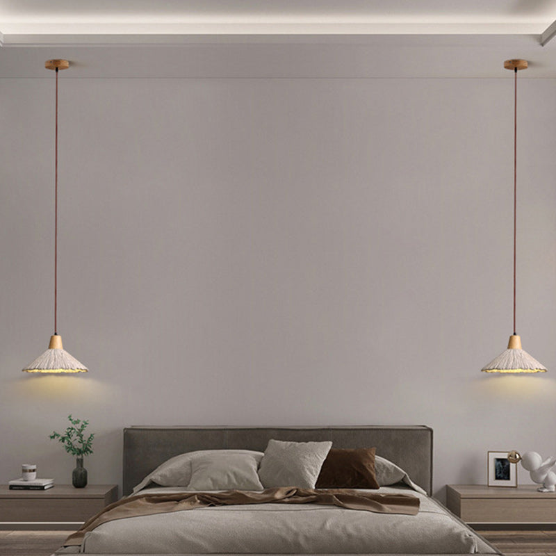 Traditional French Sector Round Cement Wooden 1-Light Pendant Light For Living Room