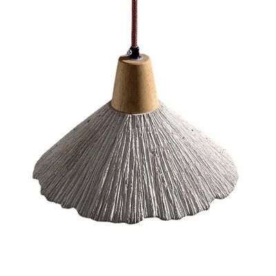 Traditional French Sector Round Cement Wooden 1-Light Pendant Light For Living Room