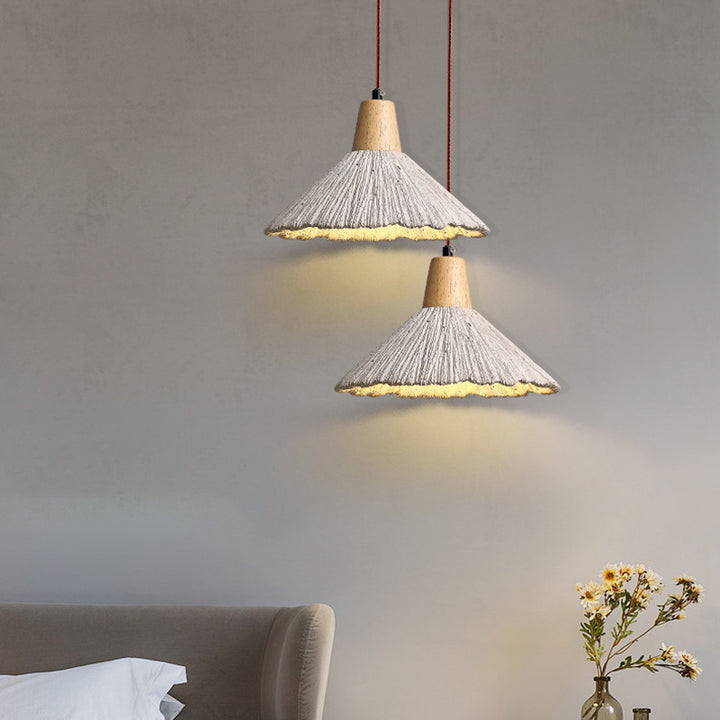 Traditional French Sector Round Cement Wooden 1-Light Pendant Light For Living Room