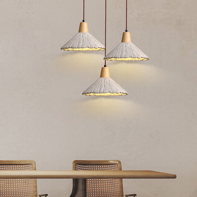 Traditional French Sector Round Cement Wooden 1-Light Pendant Light For Living Room