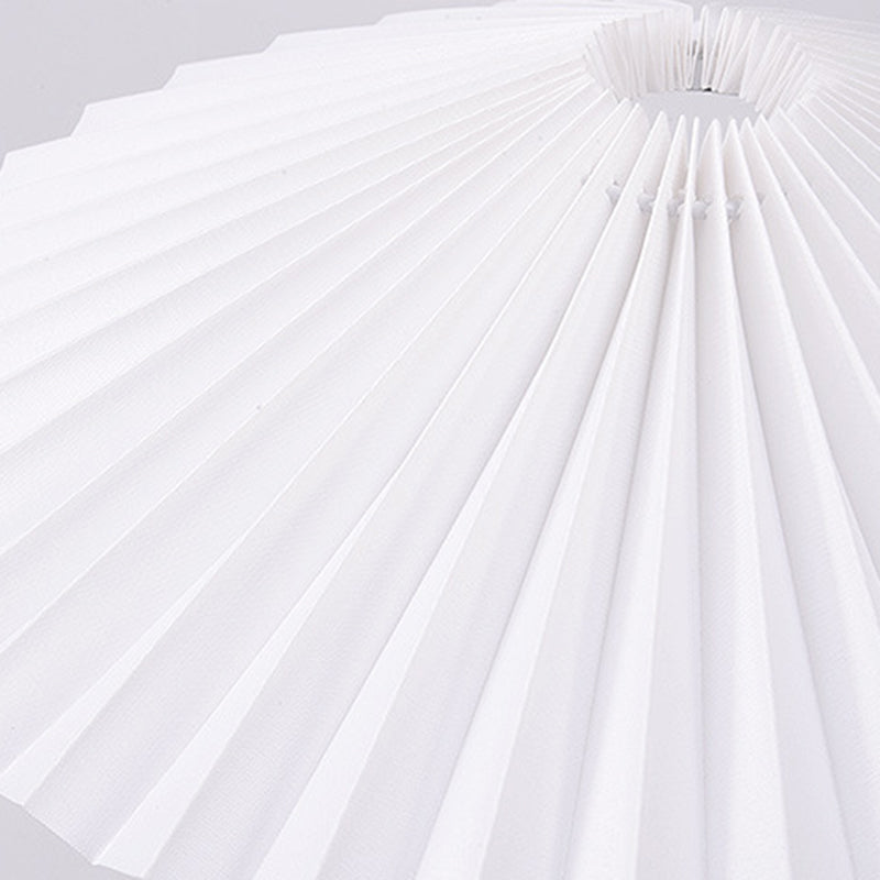 Contemporary Scandinavian Pleated Fan-Shaped Round Iron Fabric 1-Light Table Lamp For Bedroom