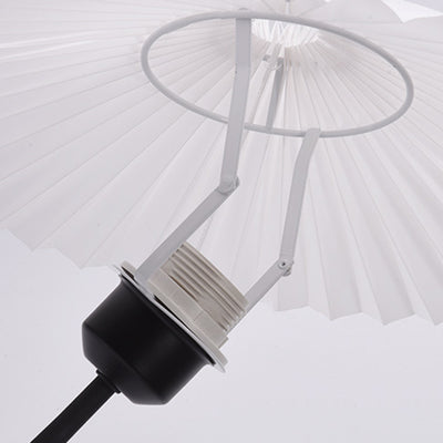 Contemporary Scandinavian Pleated Fan-Shaped Round Iron Fabric 1-Light Table Lamp For Bedroom