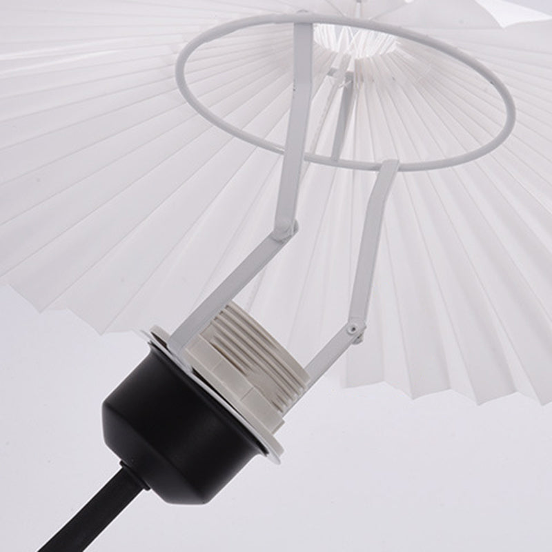 Contemporary Scandinavian Pleated Fan-Shaped Round Iron Fabric 1-Light Table Lamp For Bedroom