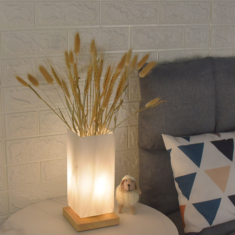 Modern Minimalist Cylindrical Square Wooden Glass LED Table Lamp For Bedroom