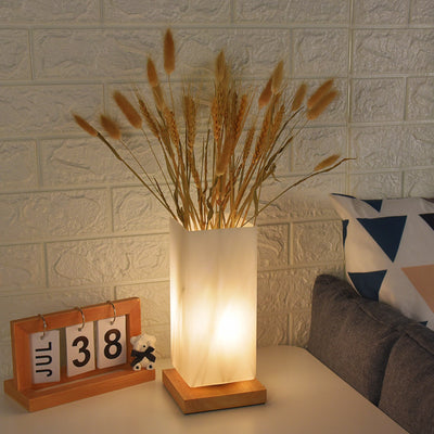 Modern Minimalist Cylindrical Square Wooden Glass LED Table Lamp For Bedroom