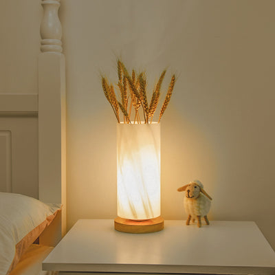 Modern Minimalist Cylindrical Square Wooden Glass LED Table Lamp For Bedroom
