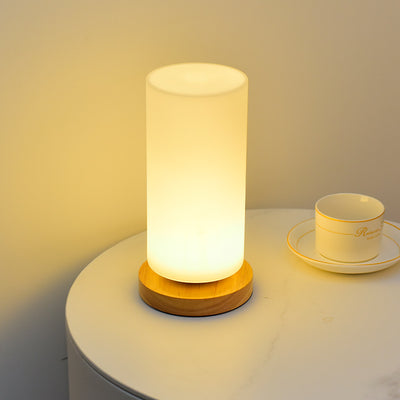Modern Minimalist Cylindrical Square Wooden Glass LED Table Lamp For Bedroom