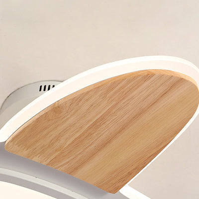 Contemporary Creative Kid Aircraft-Shaped Round Iron Aluminum Acrylic Wooden LED Semi-Flush Mount Ceiling Light For Bedroom