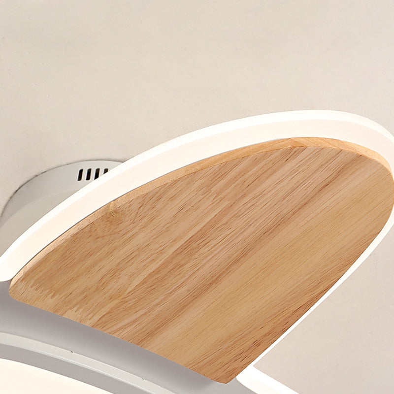 Contemporary Creative Kid Aircraft-Shaped Round Iron Aluminum Acrylic Wooden LED Semi-Flush Mount Ceiling Light For Bedroom