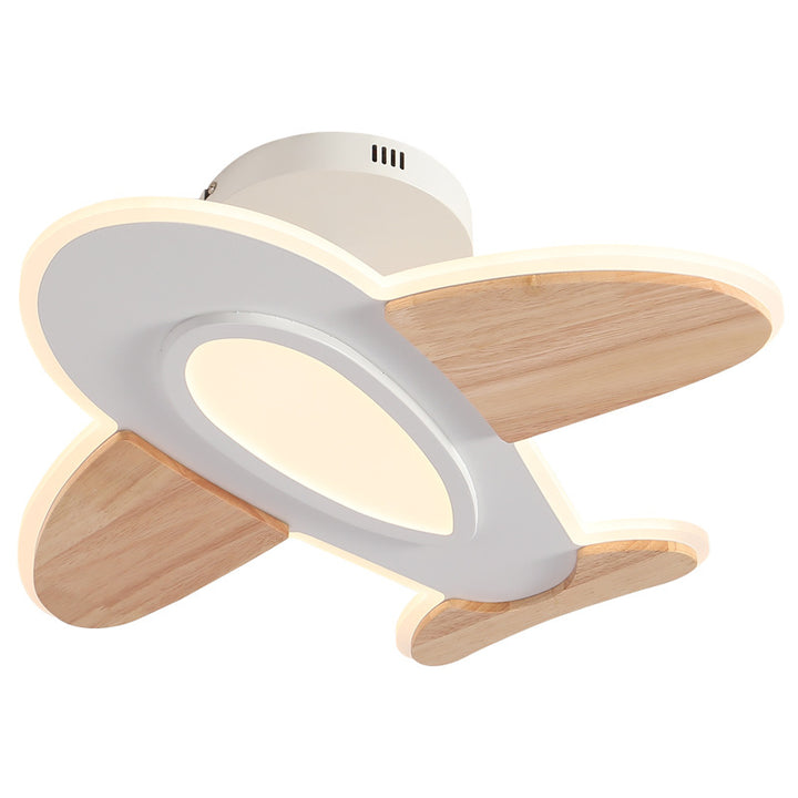 Lustre de plafond semi-encastré LED en bois et en fer en forme d&