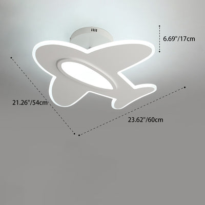 Contemporary Creative Kid Aircraft-Shaped Round Iron Aluminum Acrylic Wooden LED Semi-Flush Mount Ceiling Light For Bedroom