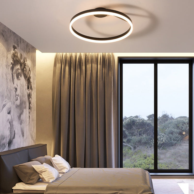 Modern Minimalist Round Aluminum Iron Acrylic LED Semi-Flush Mount Ceiling Light For Bedroom