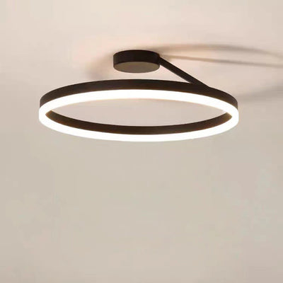 Modern Minimalist Round Aluminum Iron Acrylic LED Semi-Flush Mount Ceiling Light For Bedroom