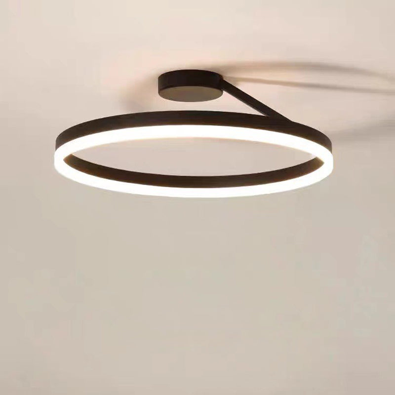 Modern Minimalist Round Aluminum Iron Acrylic LED Semi-Flush Mount Ceiling Light For Bedroom