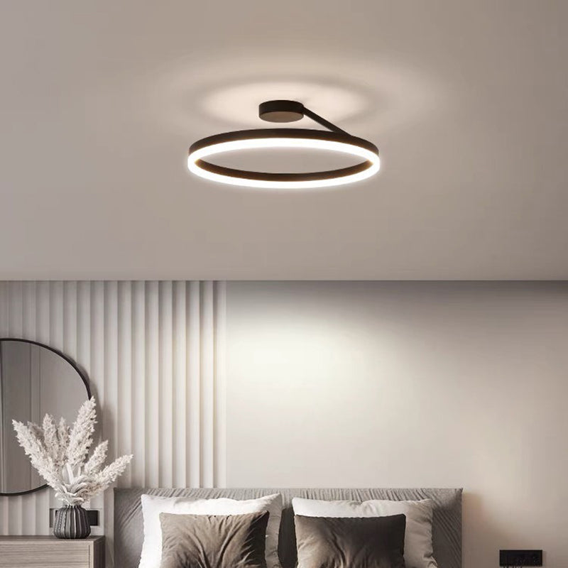 Modern Minimalist Round Aluminum Iron Acrylic LED Semi-Flush Mount Ceiling Light For Bedroom