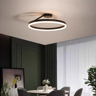Modern Minimalist Round Aluminum Iron Acrylic LED Semi-Flush Mount Ceiling Light For Bedroom
