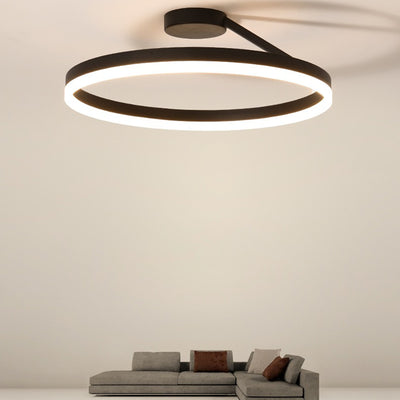 Modern Minimalist Round Aluminum Iron Acrylic LED Semi-Flush Mount Ceiling Light For Bedroom