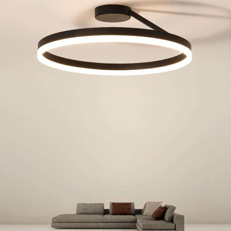 Modern Minimalist Round Aluminum Iron Acrylic LED Semi-Flush Mount Ceiling Light For Bedroom