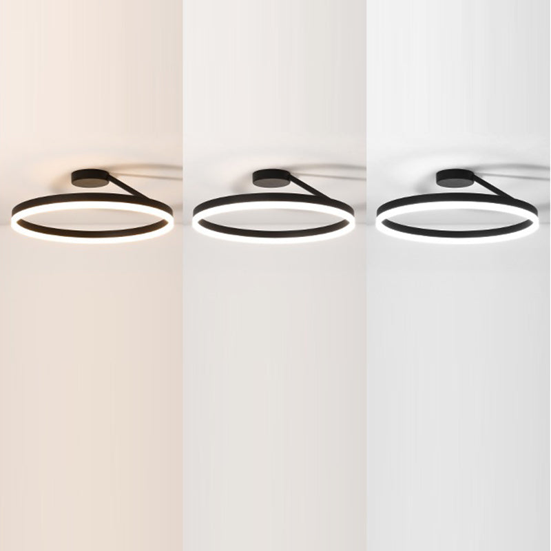 Modern Minimalist Round Aluminum Iron Acrylic LED Semi-Flush Mount Ceiling Light For Bedroom