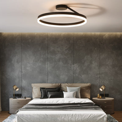 Modern Minimalist Round Aluminum Iron Acrylic LED Semi-Flush Mount Ceiling Light For Bedroom