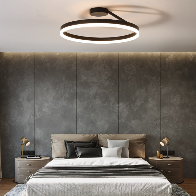Modern Minimalist Round Aluminum Iron Acrylic LED Semi-Flush Mount Ceiling Light For Bedroom