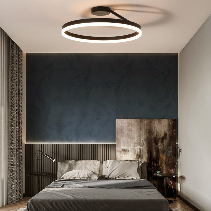 Modern Minimalist Round Aluminum Iron Acrylic LED Semi-Flush Mount Ceiling Light For Bedroom