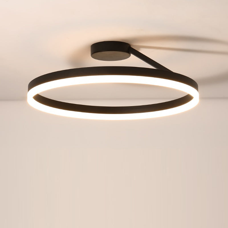 Modern Minimalist Round Aluminum Iron Acrylic LED Semi-Flush Mount Ceiling Light For Bedroom