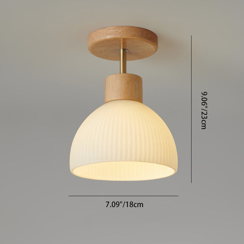 Modern Minimalist Spherical Round Flower-Shaped Wooden Glass 1-Light Semi-Flush Mount Ceiling Lamp For Living Room