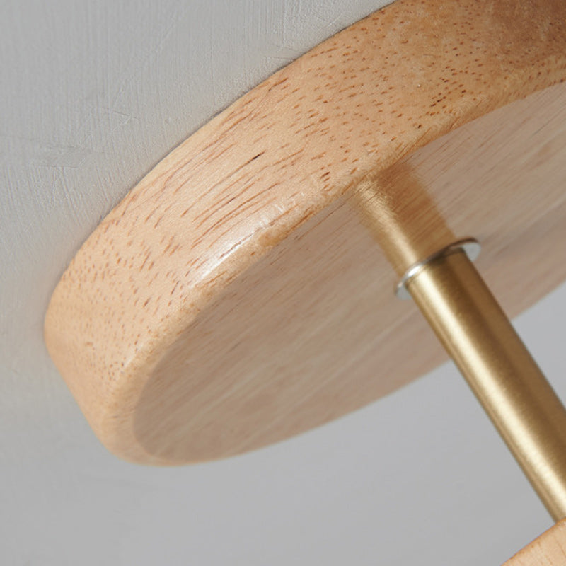 Modern Minimalist Spherical Round Flower-Shaped Wooden Glass 1-Light Semi-Flush Mount Ceiling Lamp For Living Room