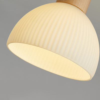 Modern Minimalist Spherical Round Flower-Shaped Wooden Glass 1-Light Semi-Flush Mount Ceiling Lamp For Living Room