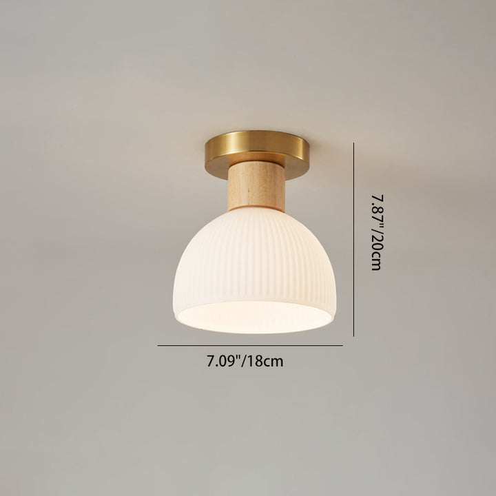 Modern Minimalist Spherical Round Flower-Shaped Wooden Glass 1-Light Semi-Flush Mount Ceiling Lamp For Living Room