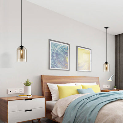 Modern Minimalist Cylindrical Round Iron Glass 1-Light Pendant Light For Bedroom