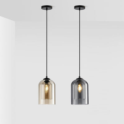 Modern Minimalist Cylindrical Round Iron Glass 1-Light Pendant Light For Bedroom