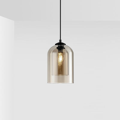 Modern Minimalist Cylindrical Round Iron Glass 1-Light Pendant Light For Bedroom