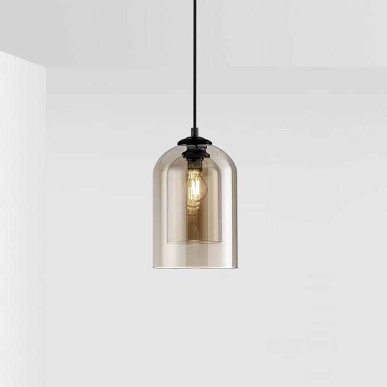 Modern Minimalist Cylindrical Round Iron Glass 1-Light Pendant Light For Bedroom