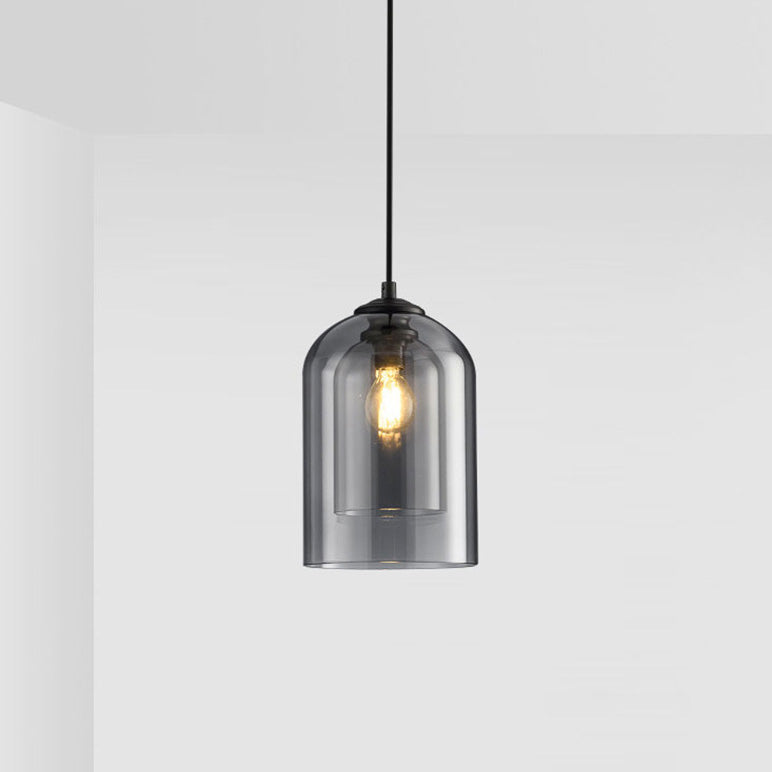 Modern Minimalist Cylindrical Round Iron Glass 1-Light Pendant Light For Bedroom