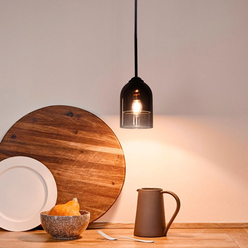 Modern Minimalist Cylindrical Round Iron Glass 1-Light Pendant Light For Bedroom