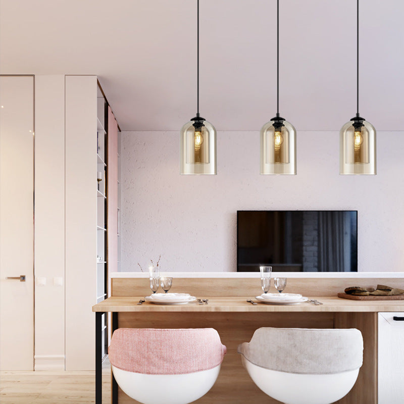 Modern Minimalist Cylindrical Round Iron Glass 1-Light Pendant Light For Bedroom