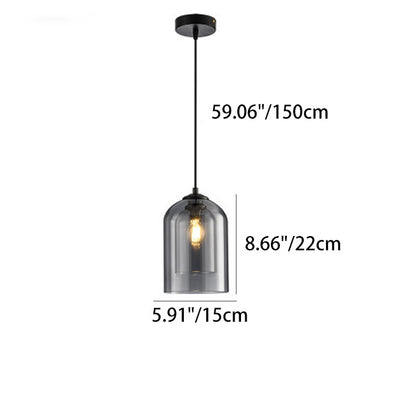 Modern Minimalist Cylindrical Round Iron Glass 1-Light Pendant Light For Bedroom