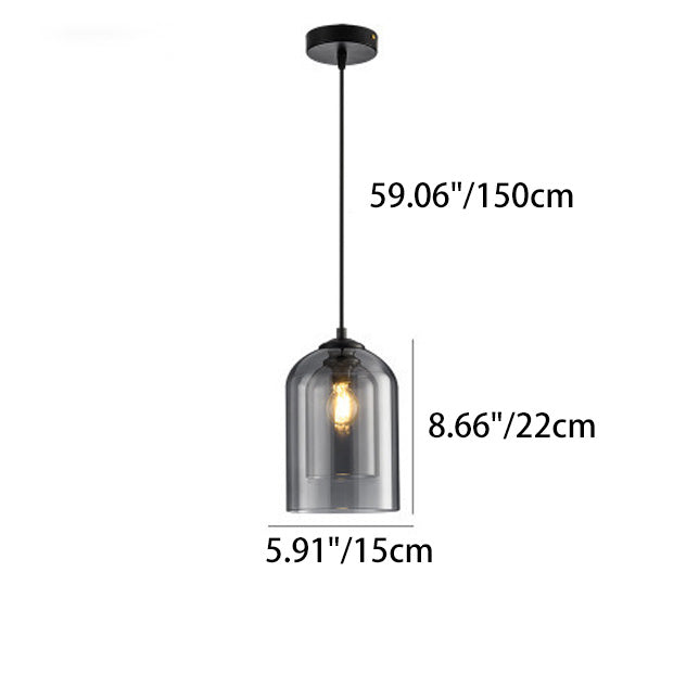 Modern Minimalist Cylindrical Round Iron Glass 1-Light Pendant Light For Bedroom