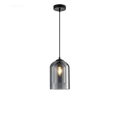 Modern Minimalist Cylindrical Round Iron Glass 1-Light Pendant Light For Bedroom