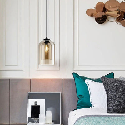 Modern Minimalist Cylindrical Round Iron Glass 1-Light Pendant Light For Bedroom